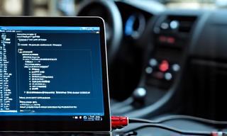 Detail laptopu připojeného k OBD portu auta pro chiptuning